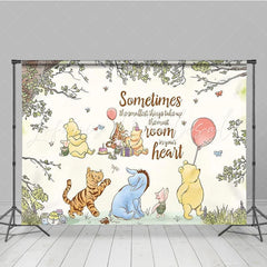 Classic Winnie Pooh Bear Watercolor Tree Baby Shower Backdrop