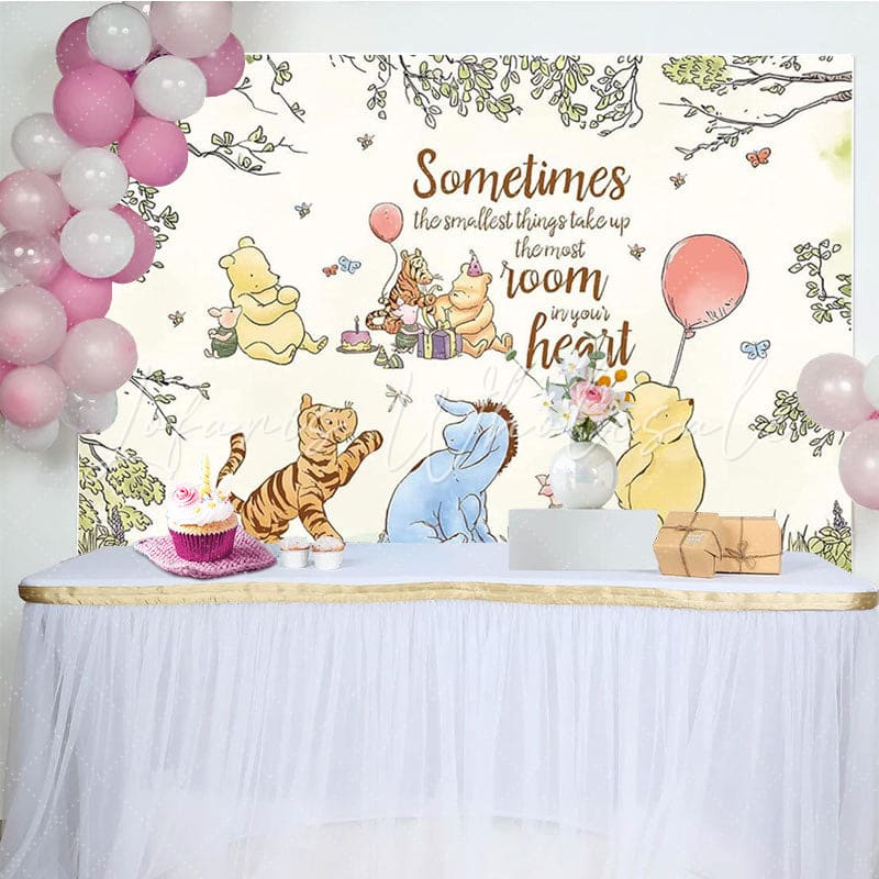 Classic Winnie Pooh Bear Watercolor Tree Baby Shower Backdrop