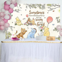 Classic Winnie Pooh Bear Watercolor Tree Baby Shower Backdrop