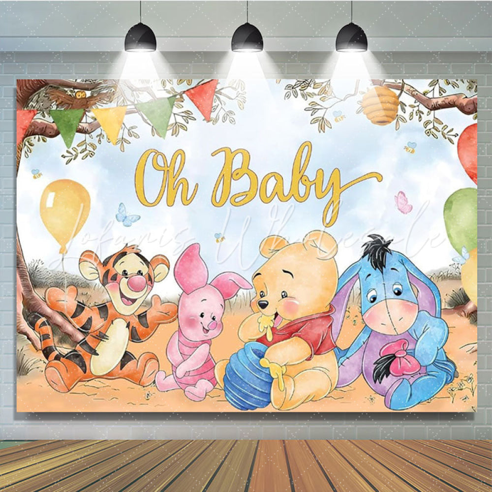 Classic Winnie The Pooh Cartoon Anime Bear Baby Shower Backdrops