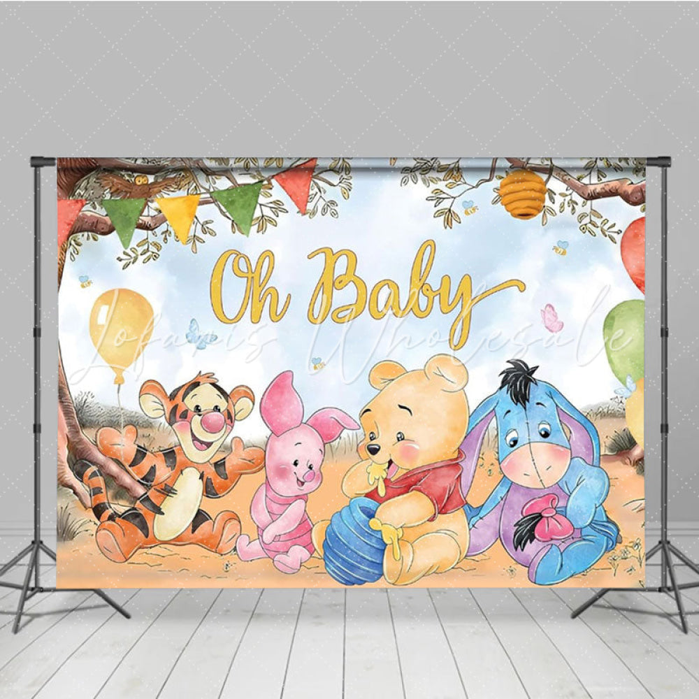 Classic Winnie The Pooh Cartoon Anime Bear Baby Shower Backdrops
