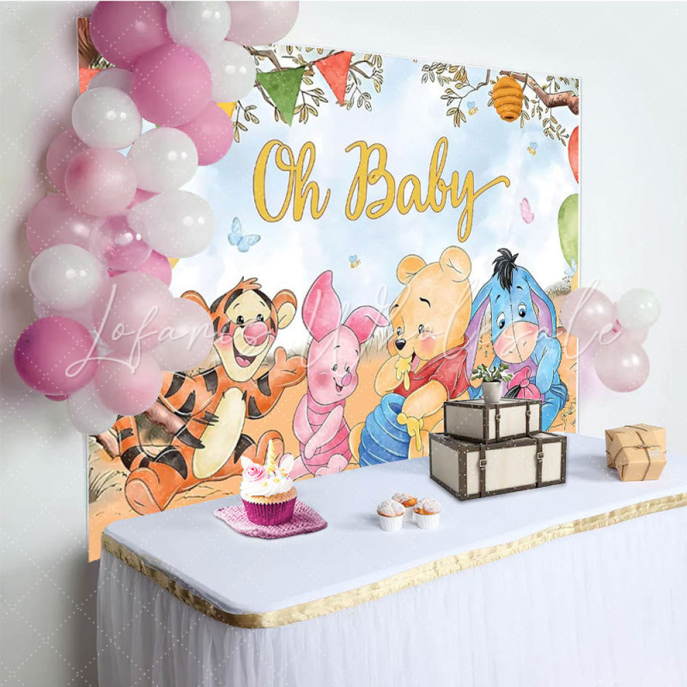 Classic Winnie The Pooh Cartoon Anime Bear Baby Shower Backdrops