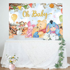 Classic Winnie The Pooh Cartoon Anime Bear Baby Shower Backdrops