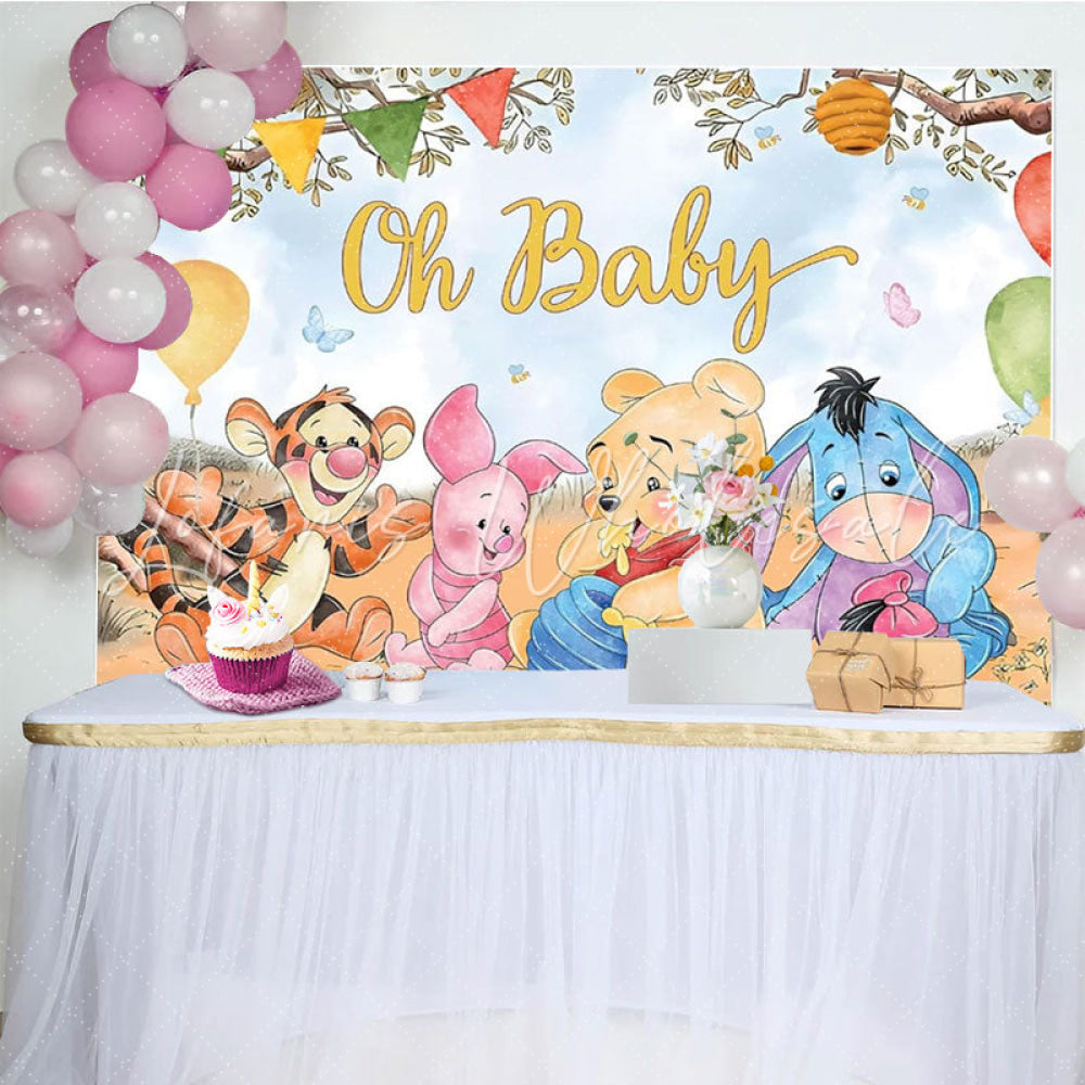 Classic Winnie The Pooh Cartoon Anime Bear Baby Shower Backdrops