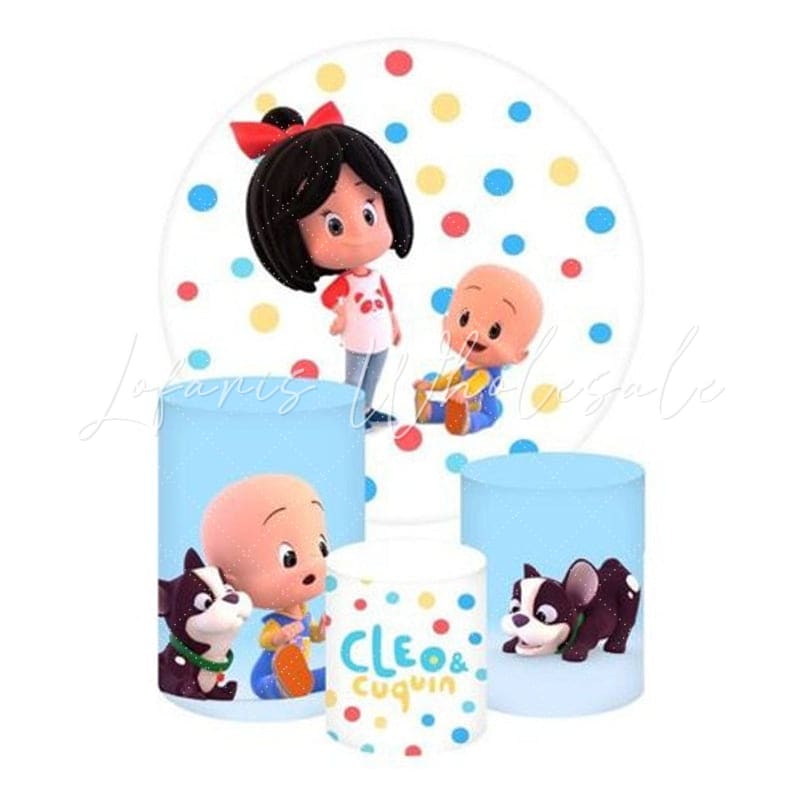 Cleo and Cuquin Themed Round Backdrop and Cylinders Kit for Parties