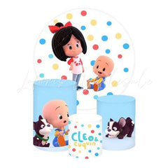 Cleo and Cuquin Themed Round Backdrop and Cylinders Kit for Parties
