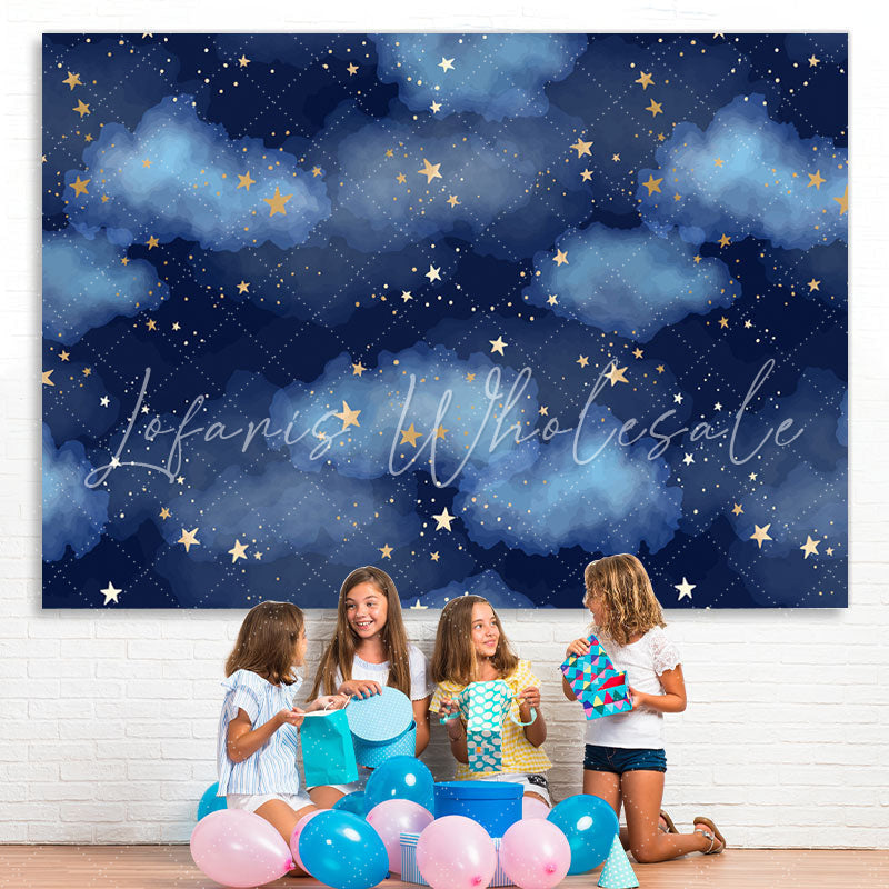Lofaris Cloud And Stars Blue Backdrop for Birthday Party