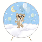Clouds Ballooning Bear Round Backdrop for Fun Celebration
