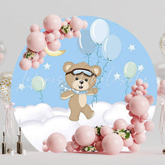 Clouds Ballooning Bear Round Backdrop for Fun Celebration