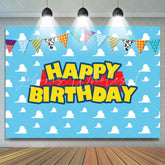 Lofaris Clouds With Flags Happy Birthday Backdrop For Kids