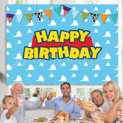 Lofaris Clouds With Flags Happy Birthday Backdrop For Kids