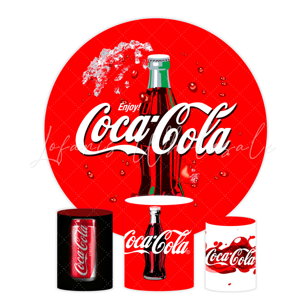 Coca Cola Birthday Party Round Backdrop Cover Plinth Cylinder Pedestal Cover