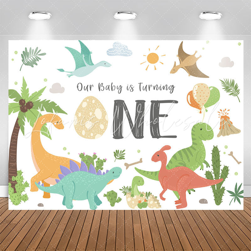 Lofaris Coco Colorful Dinosaur Balloon 1st Birthday Backdrop