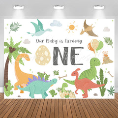 Lofaris Coco Colorful Dinosaur Balloon 1st Birthday Backdrop