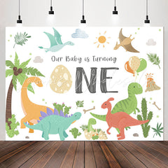 Lofaris Coco Colorful Dinosaur Balloon 1st Birthday Backdrop