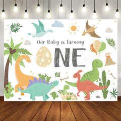 Lofaris Coco Colorful Dinosaur Balloon 1st Birthday Backdrop