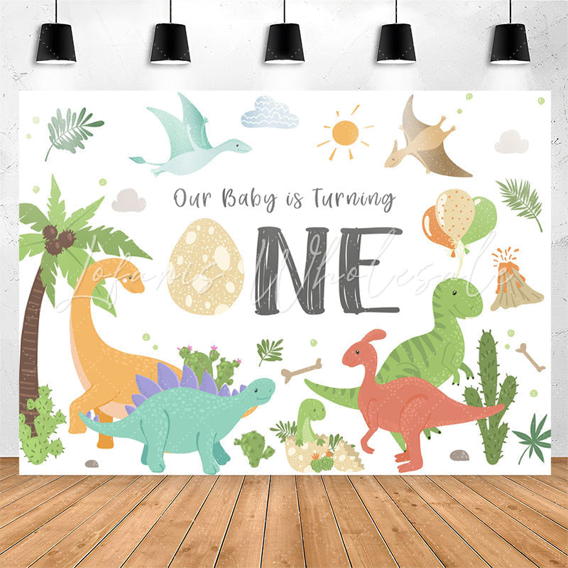 Lofaris Coco Colorful Dinosaur Balloon 1st Birthday Backdrop
