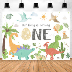 Lofaris Coco Colorful Dinosaur Balloon 1st Birthday Backdrop