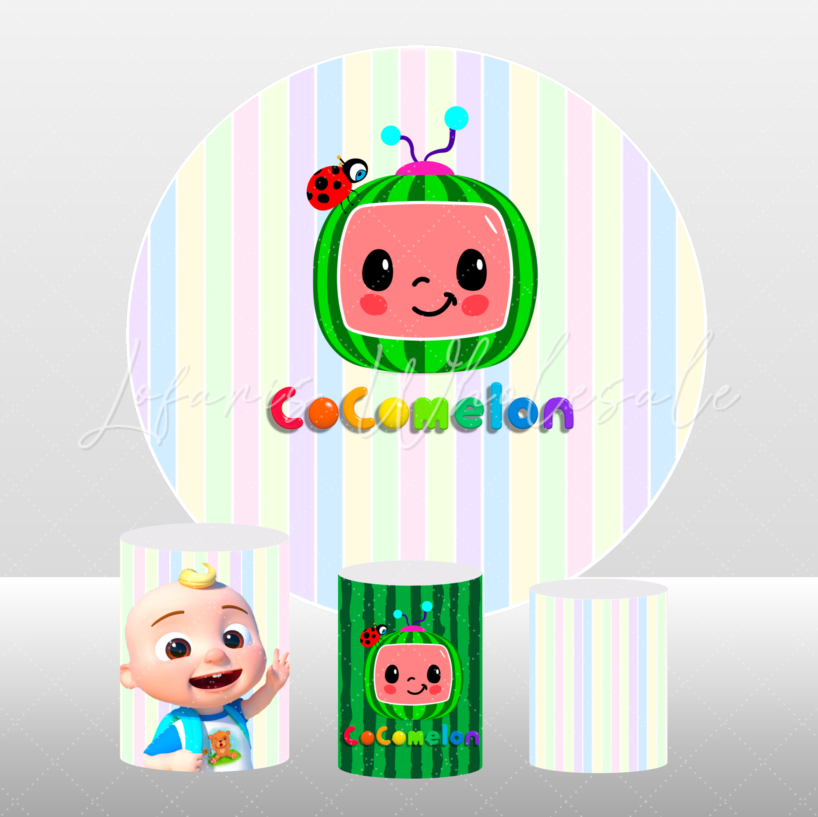 Cocomelon Birthday Party Round Backdrop Cover Plinth Cylinder Pedestal Cover
