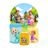 Cocomelon Round Backdrop and Cylinders Kit for Parties