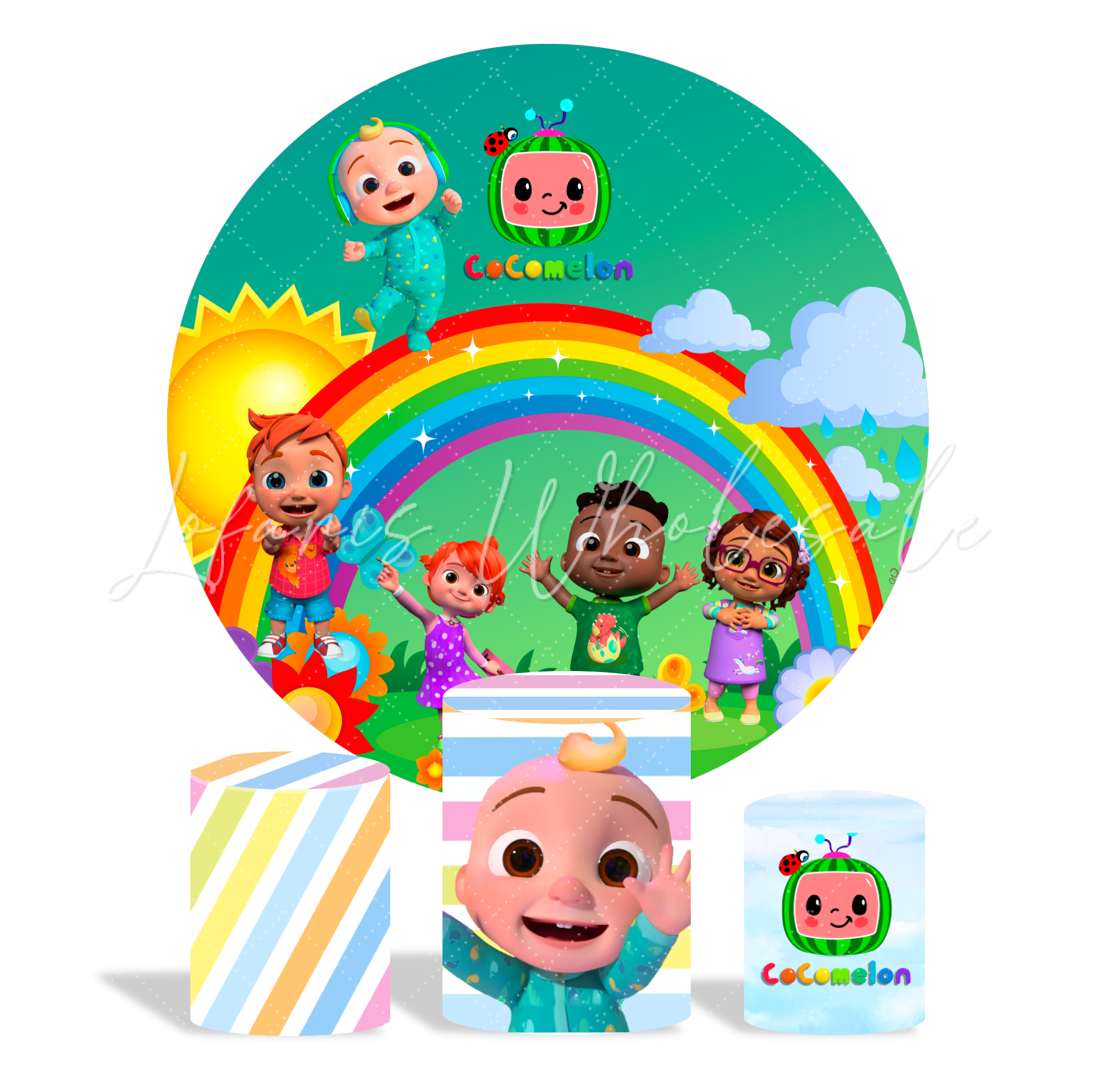 Cocomelon Theme Birthday Party Round Backdrop Cover Plinth Cylinder Pedestal Cover