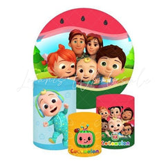 Cocomelon Themed Round Backdrop and Cylinders Kit for Kids