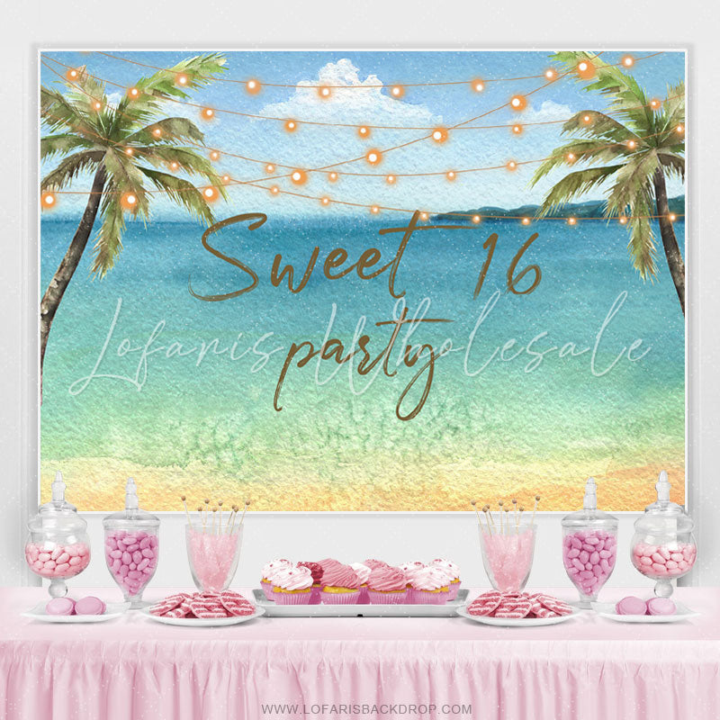Lofaris Coconet Tree Summer Beach Sweet 16th Birthday Backdrop