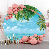 Lofaris Coconut Tree And Blue Sky Beach Round Summer Backdrop