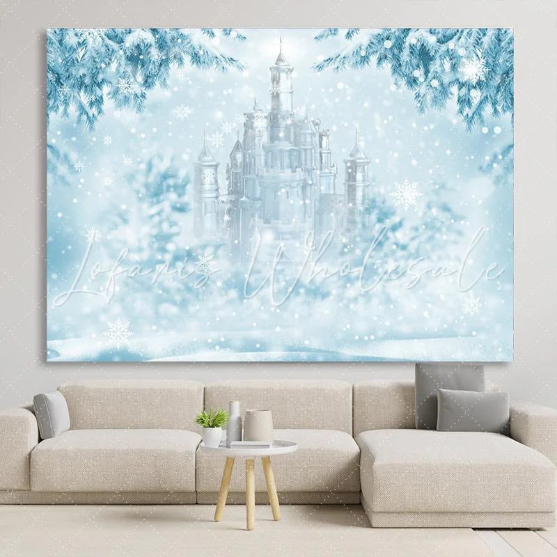 Lofaris Cold Blue Winter World With Snowflake And Castle Backdrop