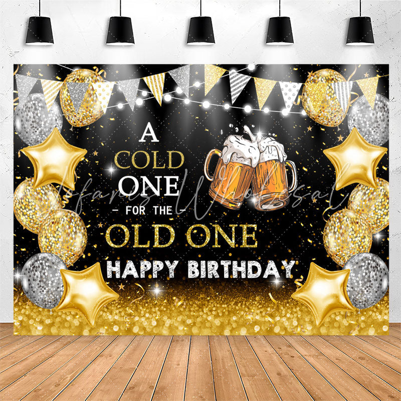 Lofaris Cold For Old One Gold Sparkling Cheers Birthday Backdrop