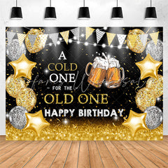 Lofaris Cold For Old One Gold Sparkling Cheers Birthday Backdrop