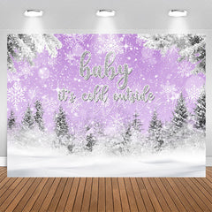 Lofaris Cold Outside Winter Snow Purple Baby Shower Backdrop