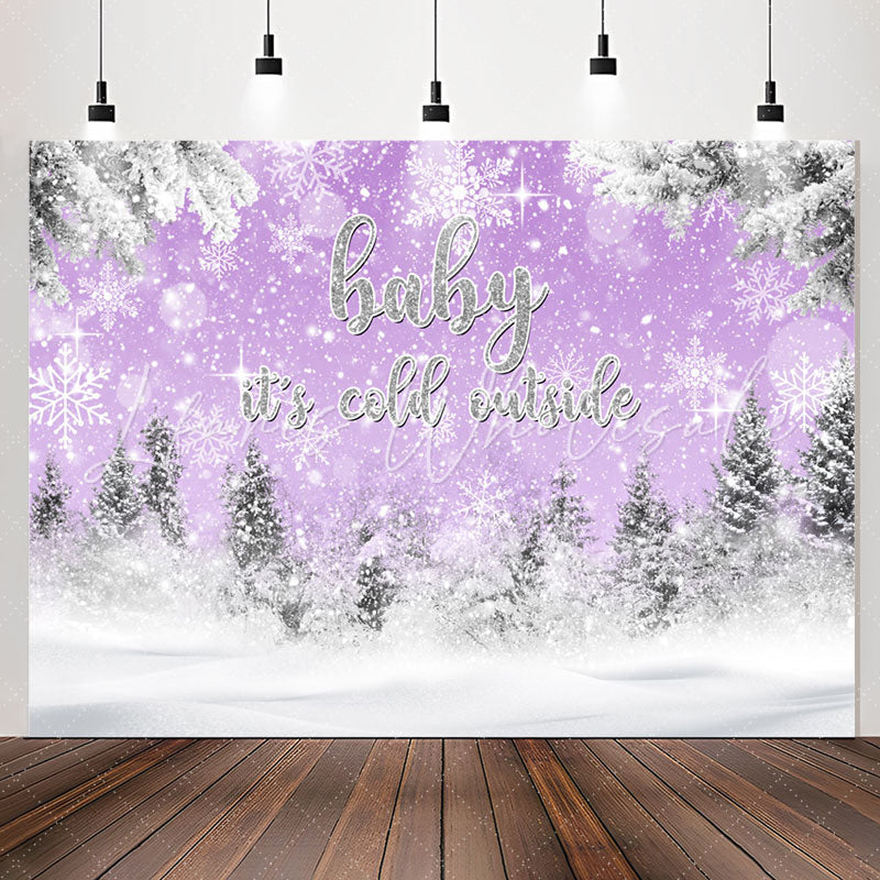 Lofaris Cold Outside Winter Snow Purple Baby Shower Backdrop