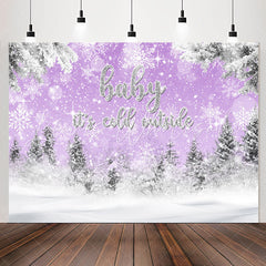 Lofaris Cold Outside Winter Snow Purple Baby Shower Backdrop