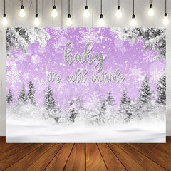 Lofaris Cold Outside Winter Snow Purple Baby Shower Backdrop
