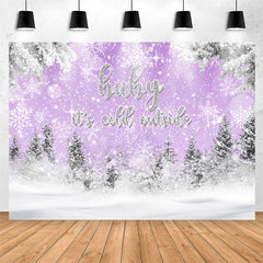 Lofaris Cold Outside Winter Snow Purple Baby Shower Backdrop