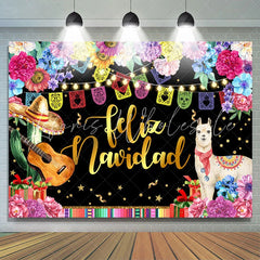 Lofaris Coloful And Glitter Floral Feliz Navidad Backdrops