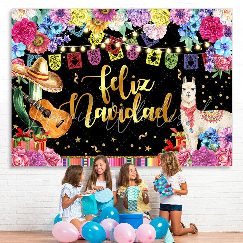 Lofaris Coloful And Glitter Floral Feliz Navidad Backdrops