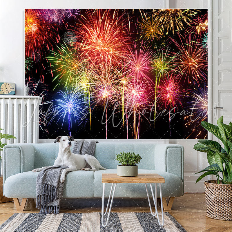 Lofaris Colored And Black Firewokes Birthday Backdrop For Party