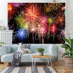 Lofaris Colored And Black Firewokes Birthday Backdrop For Party
