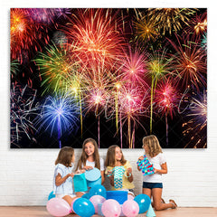 Lofaris Colored And Black Firewokes Birthday Backdrop For Party