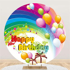 Lofaris Colored Balloon And Gift Circle Happy Birthday Backdrop