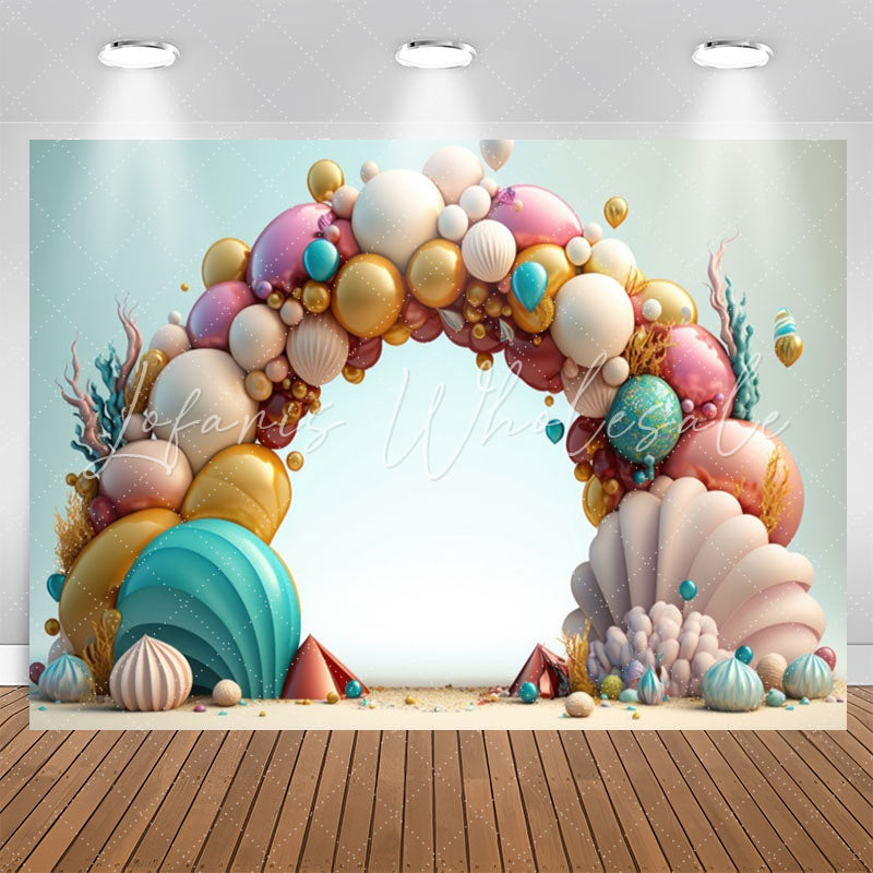 Lofaris Colored Balloon Shell Coral 1st Birthday Backdrop