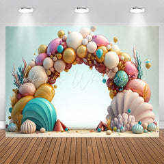 Lofaris Colored Balloon Shell Coral 1st Birthday Backdrop