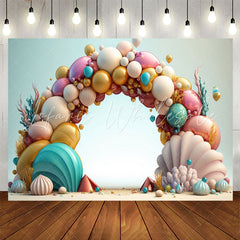 Lofaris Colored Balloon Shell Coral 1st Birthday Backdrop