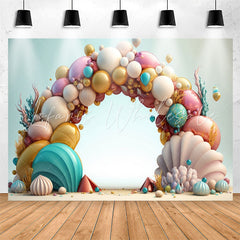 Lofaris Colored Balloon Shell Coral 1st Birthday Backdrop