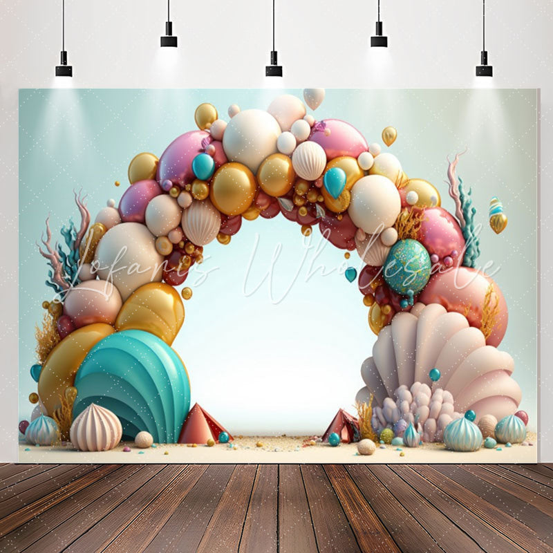 Lofaris Colored Balloon Shell Coral 1st Birthday Backdrop