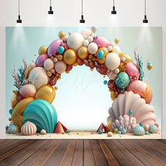 Lofaris Colored Balloon Shell Coral 1st Birthday Backdrop
