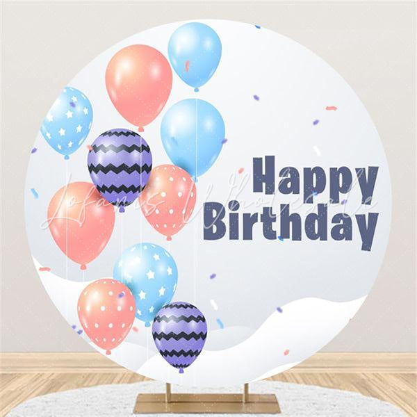 Lofaris Colored Balloons White Round Happy Birthday Backdrop