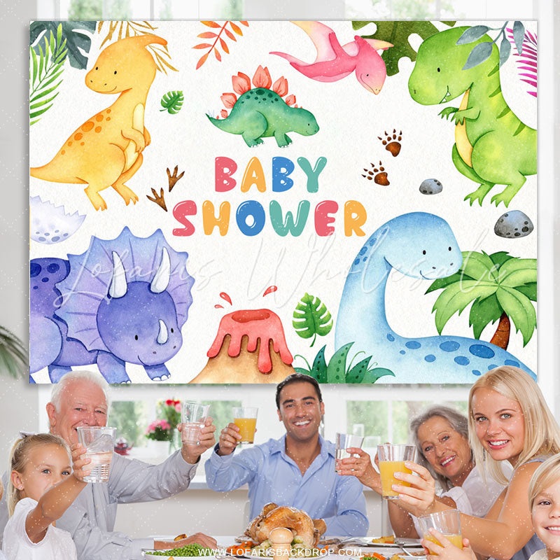 Lofaris Colored Dinosaur Jungle Cartoon Baby Shower Backdrop